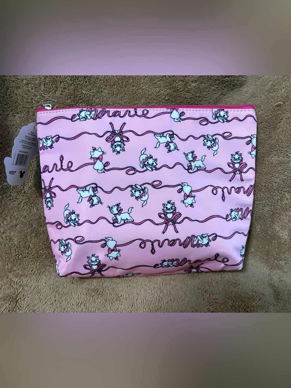 Disney Pink Marie Cat Cosmetic Pouch with Ribbon Print